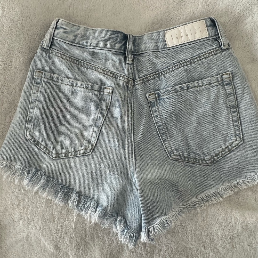 PacSun Light Indigo Ripped High Waisted Denim Festival Shorts
